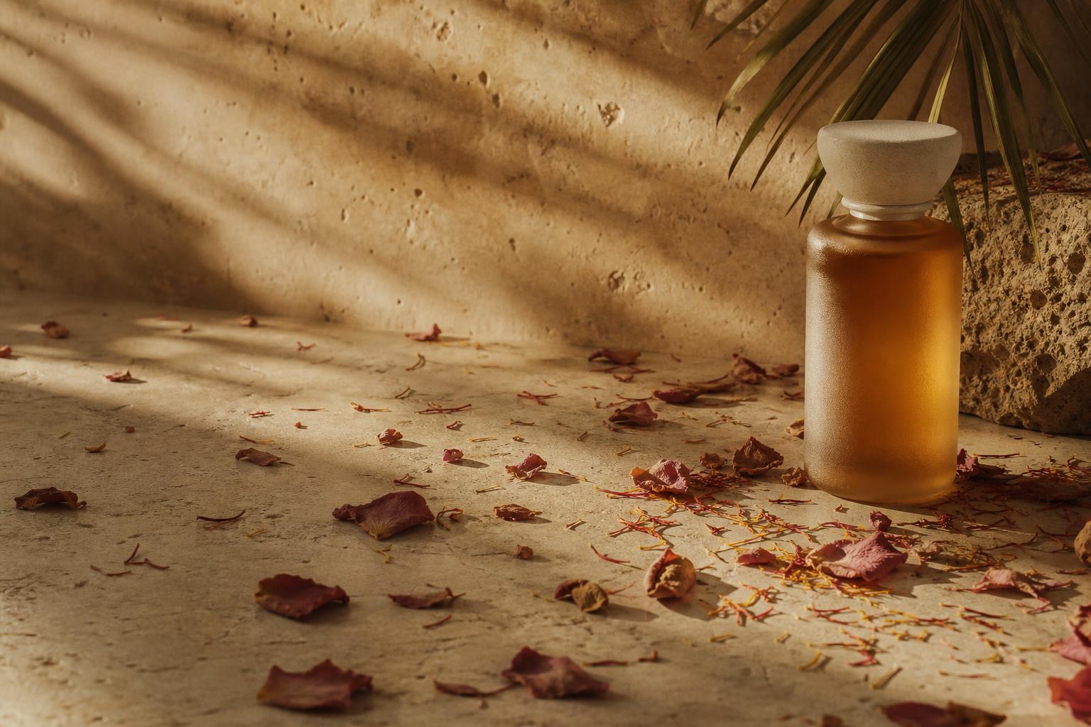 ATAEI botanical skincare on cream linen with rose and jasmine